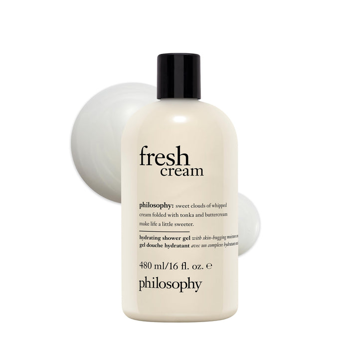 philosophy front bottle view showing label and volume, highlights brand and comforting scent