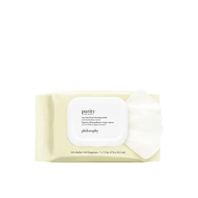 philosophy front packaging showing 100-count wipes and resealable lid for freshness