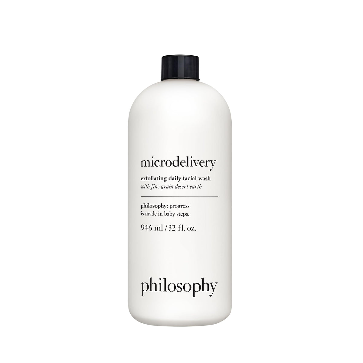philosophy refill bottle front view shows label and product benefits for easy refill