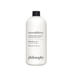 philosophy refill bottle front view shows label and product benefits for easy refill