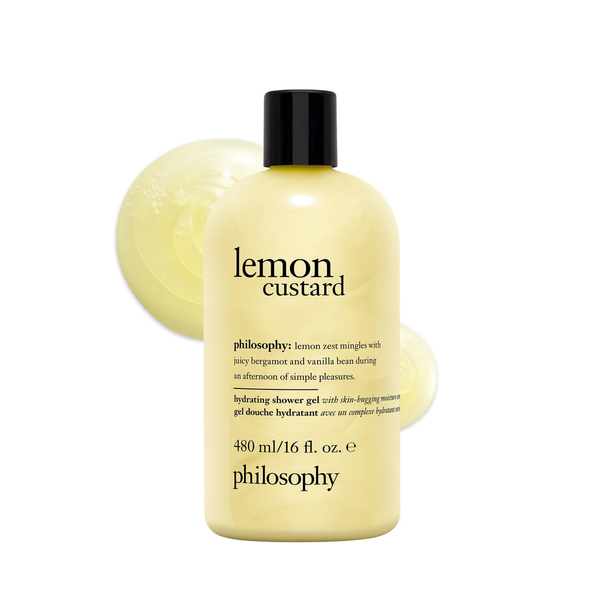 philosophy lemon custard front bottle showing label and volume, clean presentation benefit