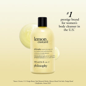 philosophy lemon custard in shower setting conveying soothing scent and daily ritual