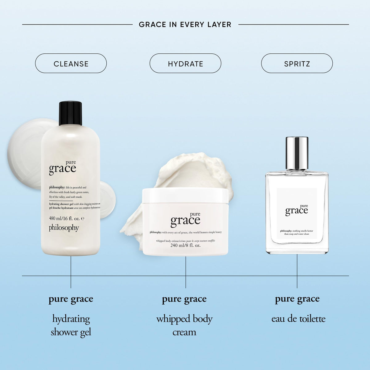 philosophy pure grace whipped body crème staged in bathroom lifestyle conveying everyday luxury