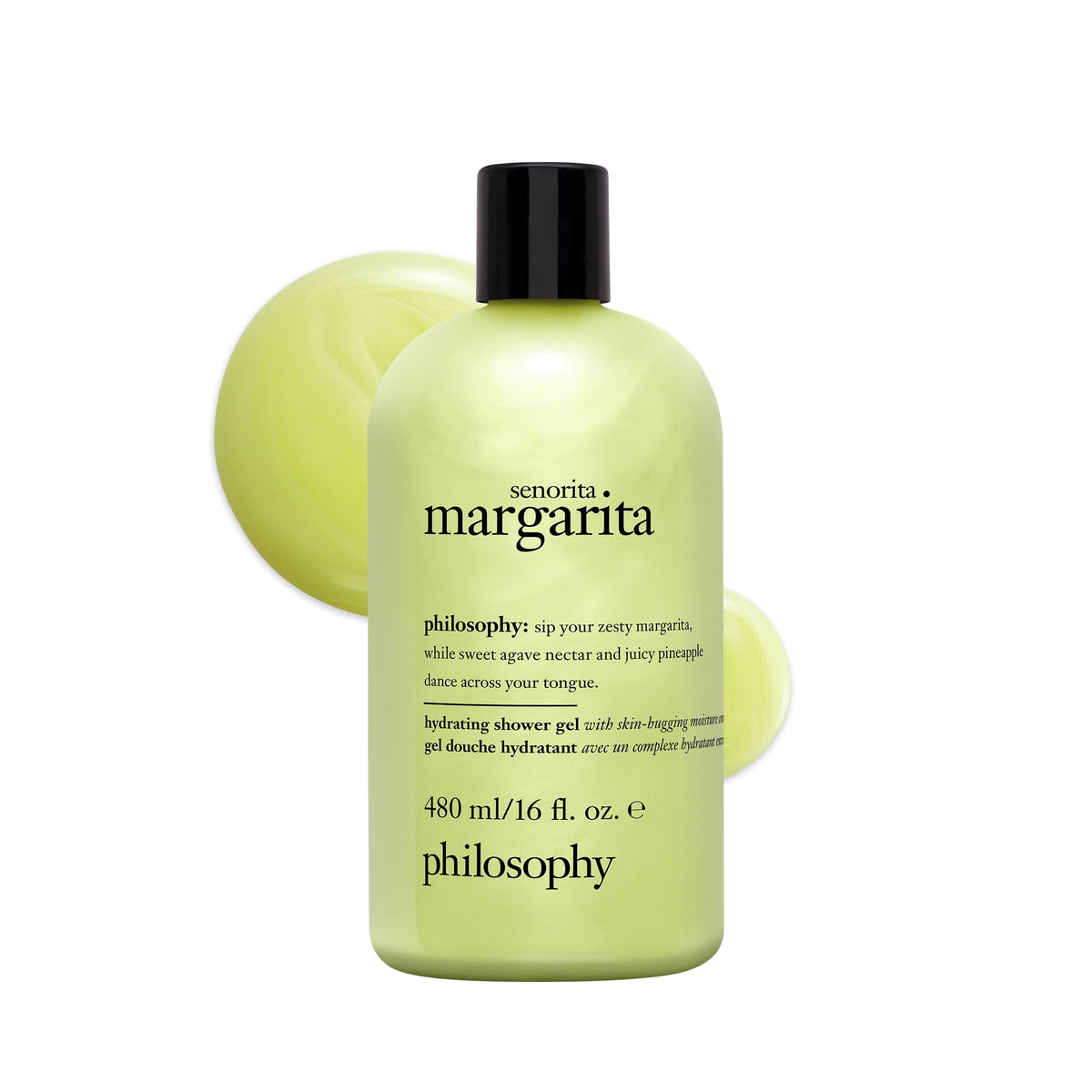 philosophy señorita margarita front bottle showing branding and vibrant label, inspires joyful bathing