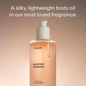 PHLUR oil texture and floral ingredient close-up highlighting nourishing ceramides