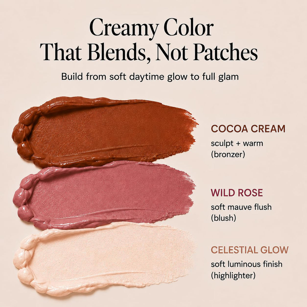 Phoenix Beauty texture swipe on skin close-up shows smooth blend and hydration