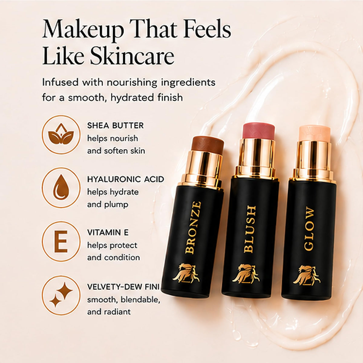 Phoenix Beauty three sticks arranged flatlay displays shade range for sculpting