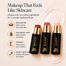 Phoenix Beauty three sticks arranged flatlay displays shade range for sculpting