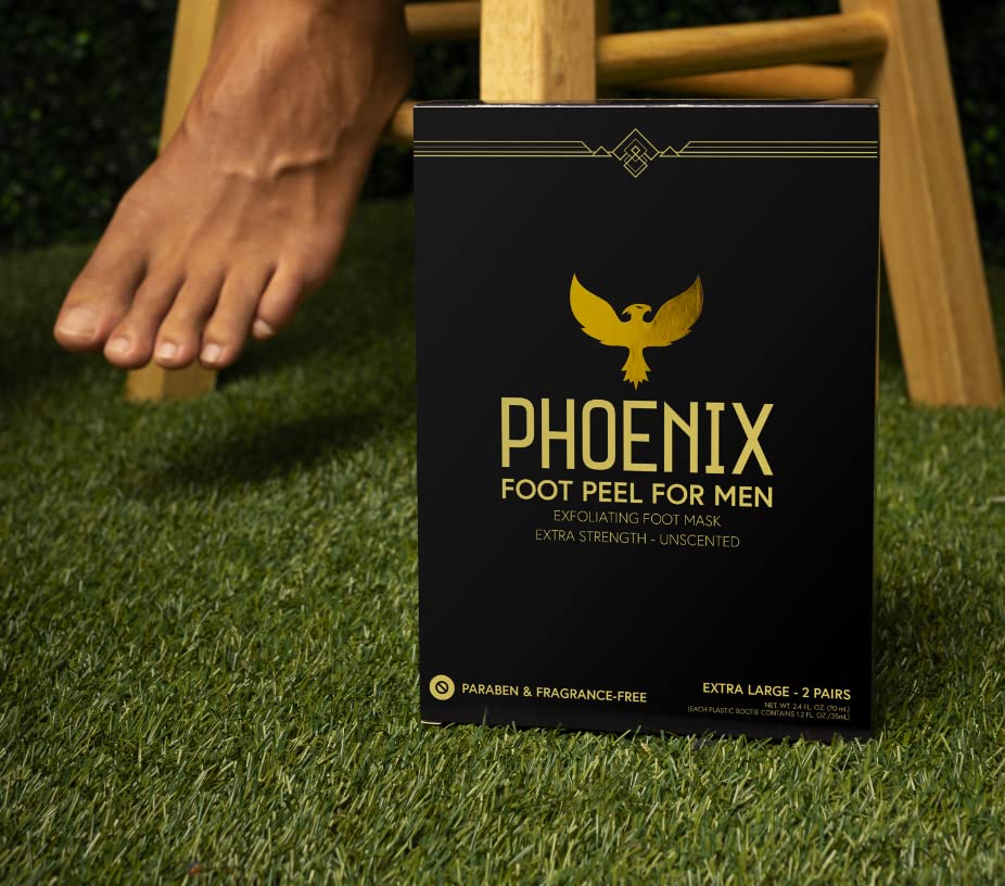 Before-and-after heels after Phoenix Foot Peel treatment showing smoother skin