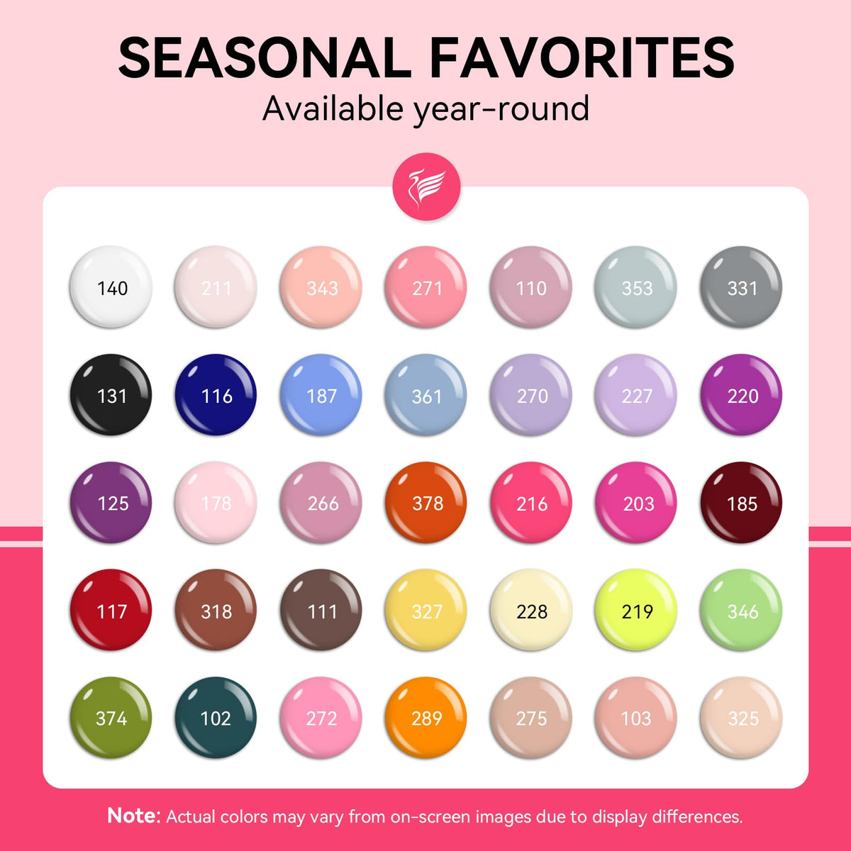 phoenixy colorful 35 gel polish shades displayed for easy color selection