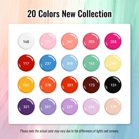 phoenixy color array flatlay of 20 shades for easy color selection benefit
