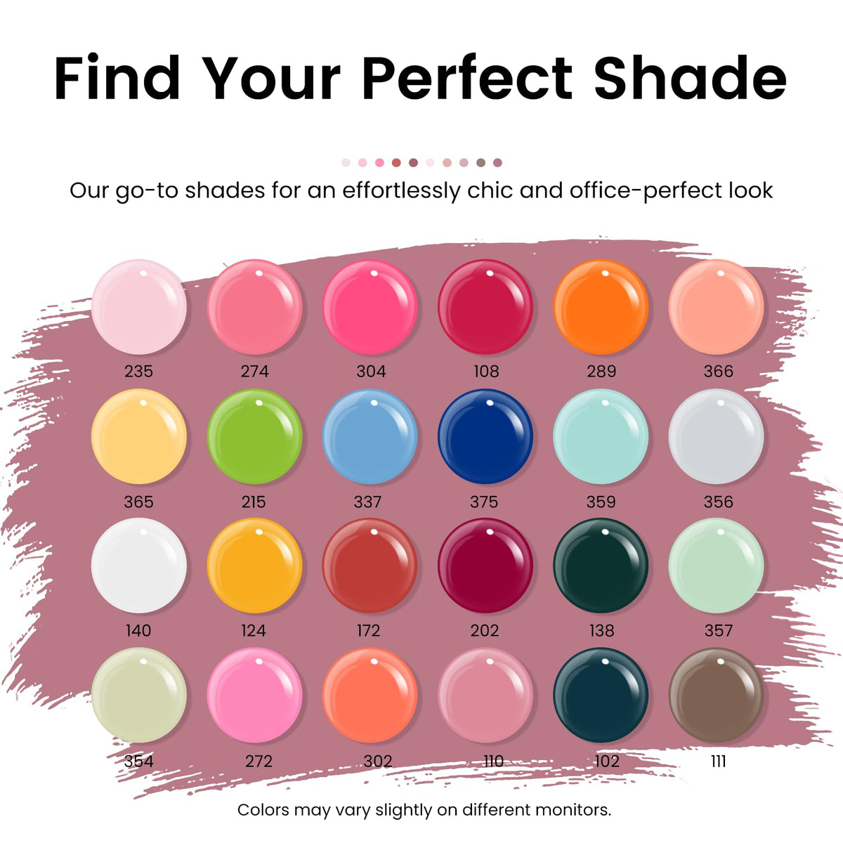 phoenixy color swatches arranged to show 24 shades for outfit matching