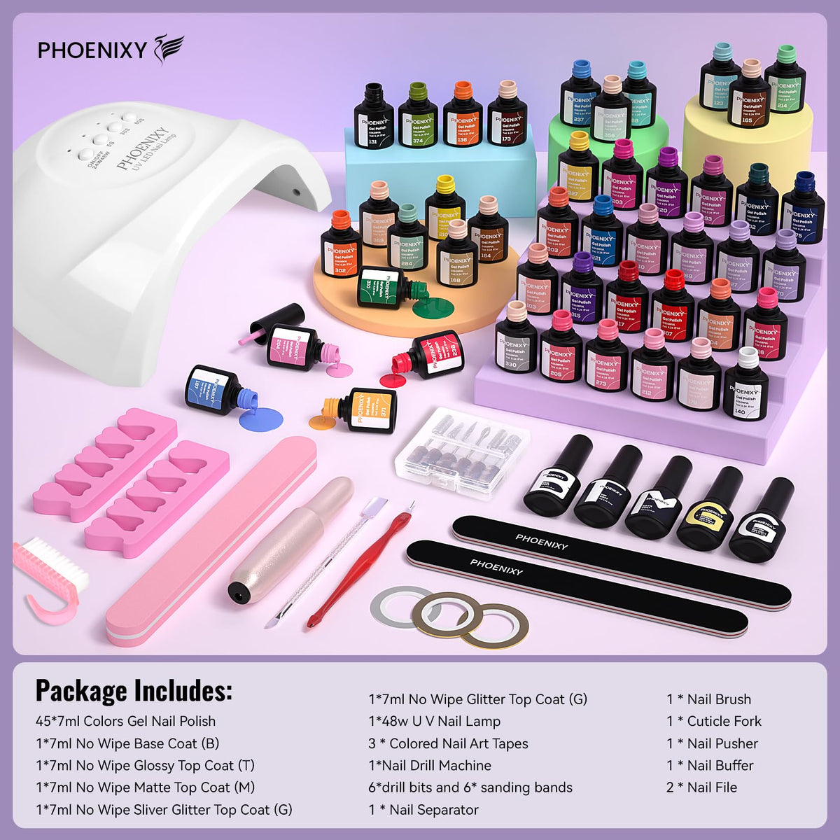 phoenixy assortment of nail decorations and tools for creative designs