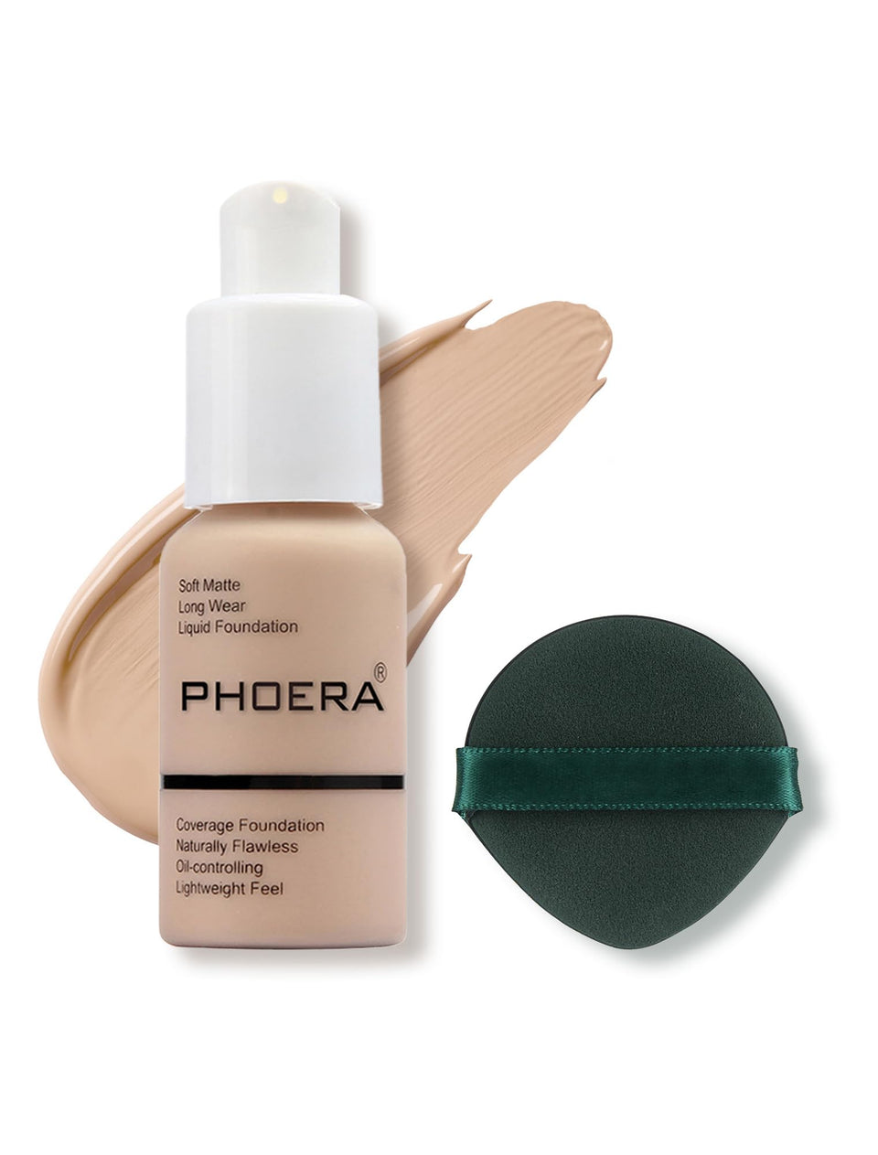 PHOERA front packaging showing shade #102 Nude and compact design benefits