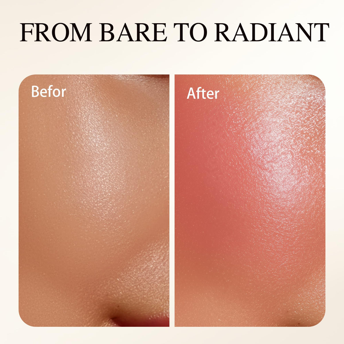 PHOFAY cheek before and after demonstrating natural luminous finish benefit