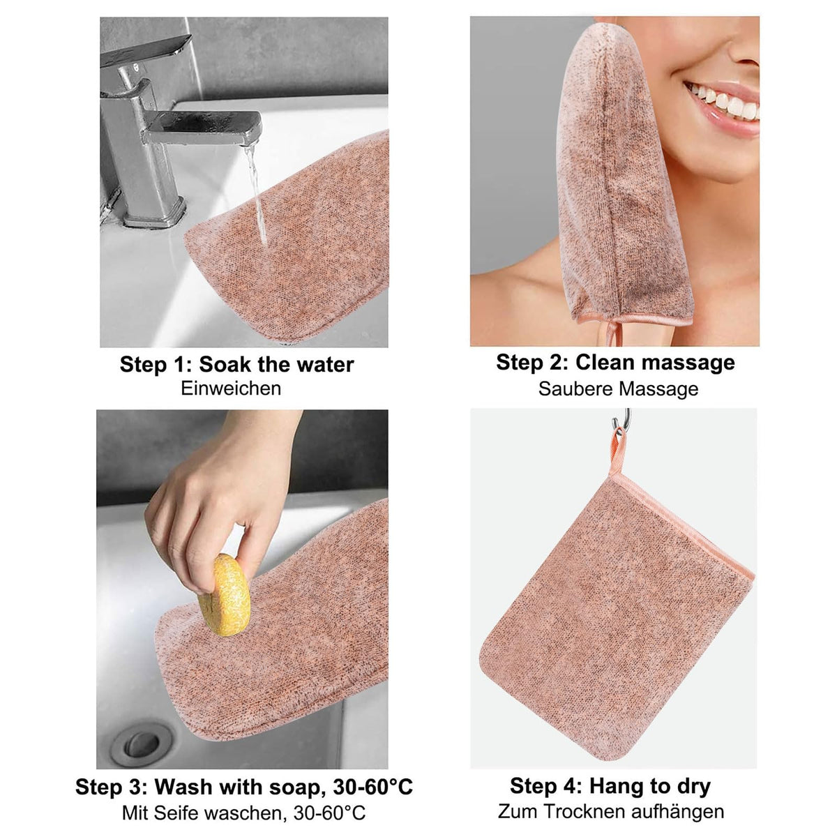 PHOGARY mitt worn on hand demonstrating fit and control for precise facial cleaning