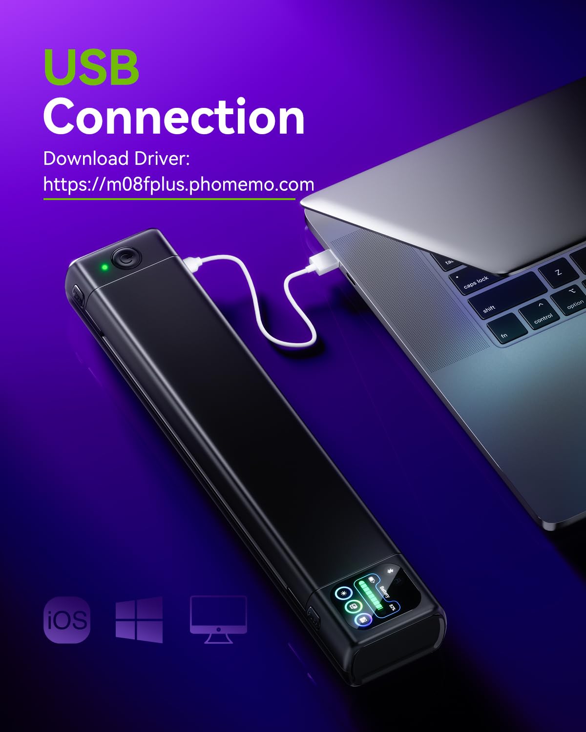 Phomemo paired with a phone via Bluetooth for seamless design transfer