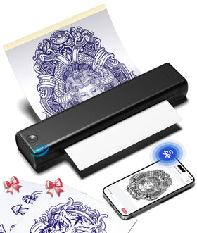 Phomemo M08F front view showing compact printer and power button for fast stencils