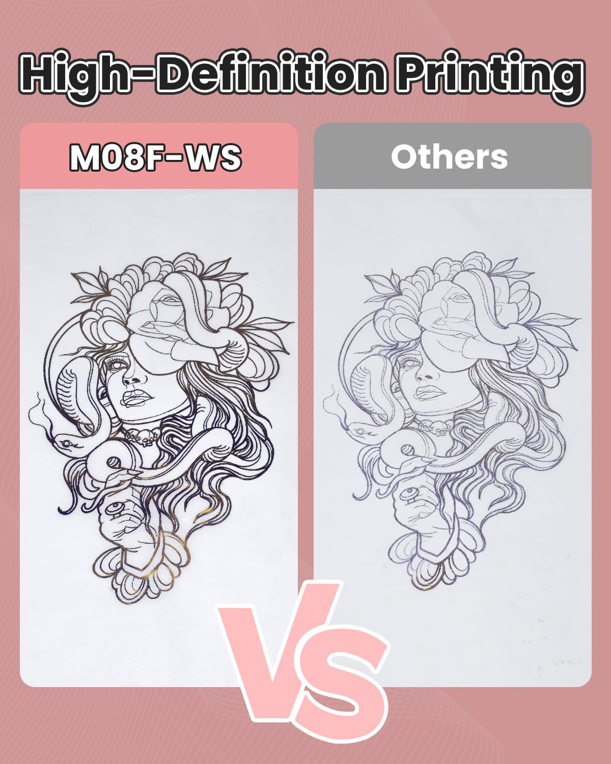 Phomemo M08F on a tattoo workstation, illustrating real-use benefits for artists