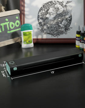 Phomemo M08F in tattoo studio lifestyle showing streamlined, cable-free workflow