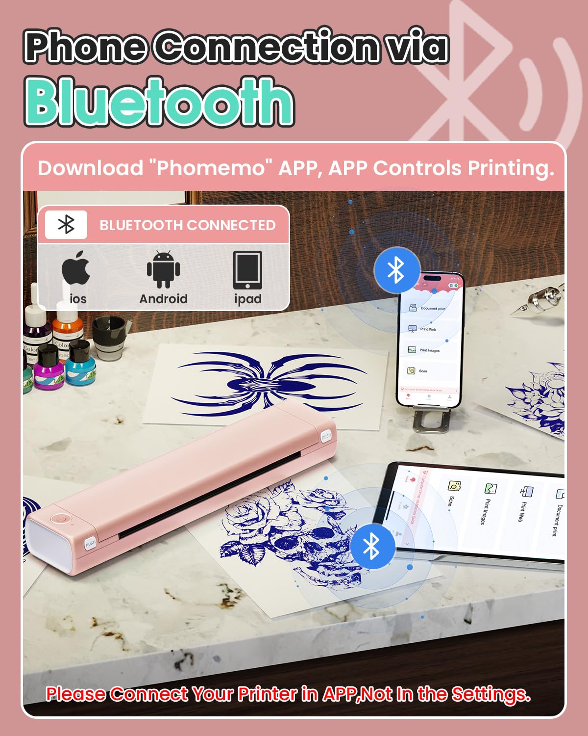 Phomemo M08F thermal print head close-up demonstrating precise line rendering for stencils