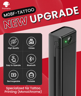 Phomemo M08F side profile highlighting ports and battery for mobile convenience