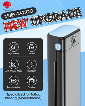 Phomemo M08F side profile highlighting slim design and easy handling benefit
