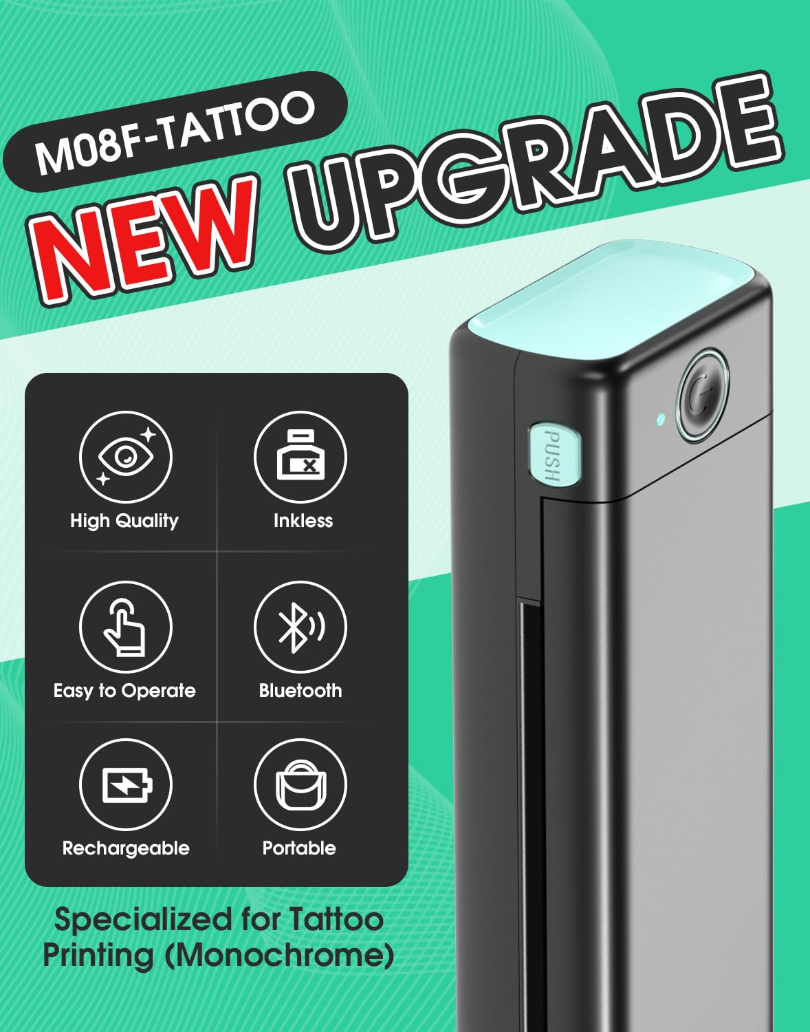 Phomemo M08F side profile highlighting slim design and portability benefit