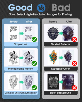 Phomemo M08F printed tattoo stencil on transfer paper for precise lines benefit