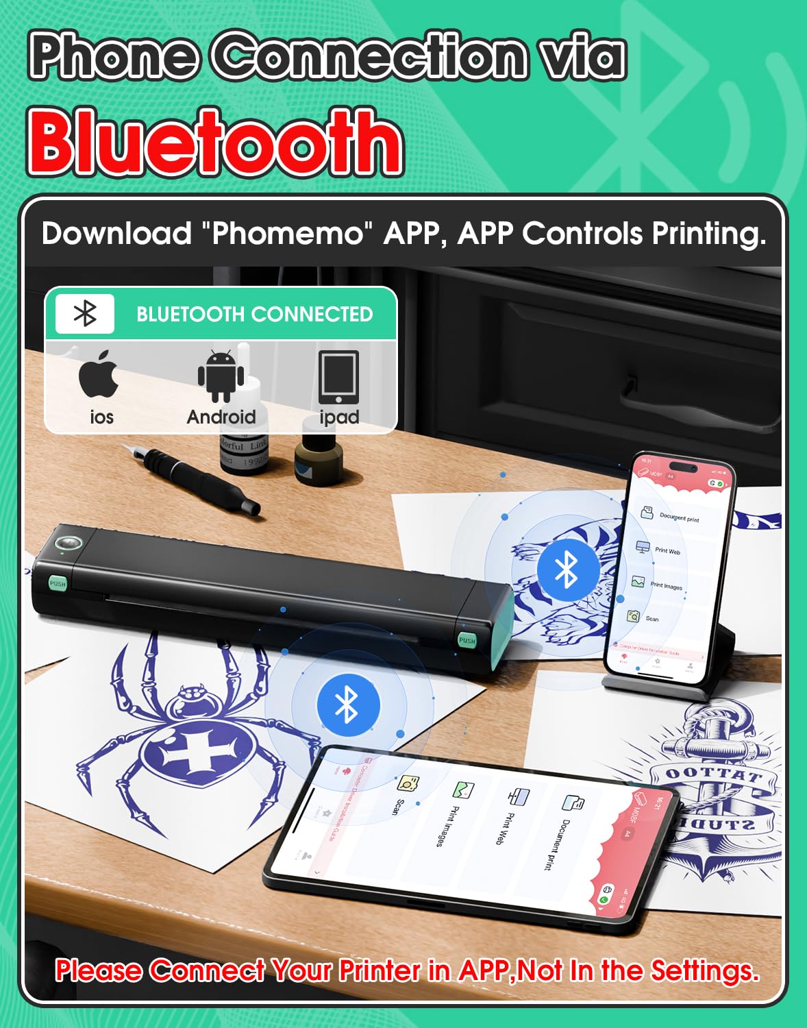 Phomemo M08F top control panel showing buttons and indicators for quick operation