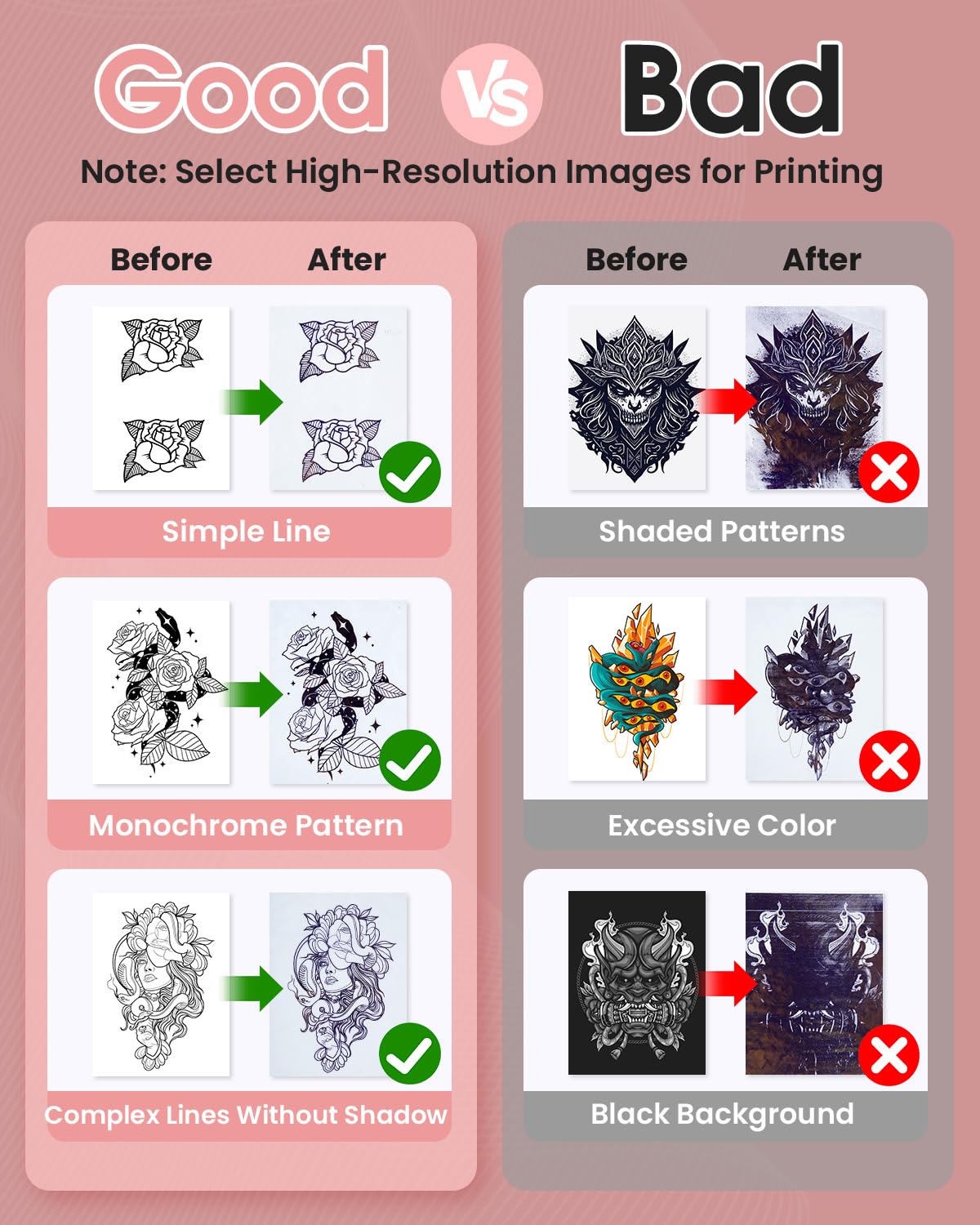 Phomemo app scanning a hand-drawn tattoo design and sending it to the Phomemo printer