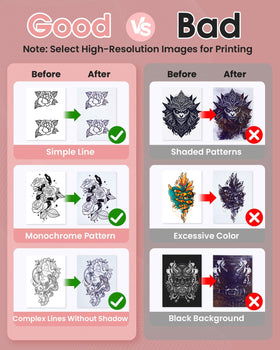 Phomemo app scanning a hand-drawn tattoo design and sending it to the Phomemo printer