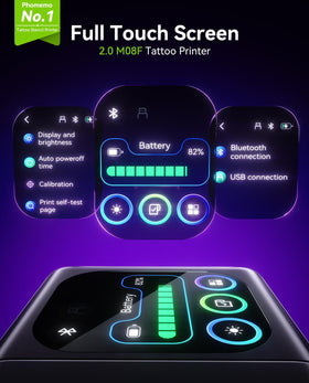 Phomemo touchscreen close-up displaying intuitive controls and fast previews