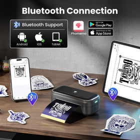 Phomemo TP31 next to smartphone showing scale and mobile compatibility benefit