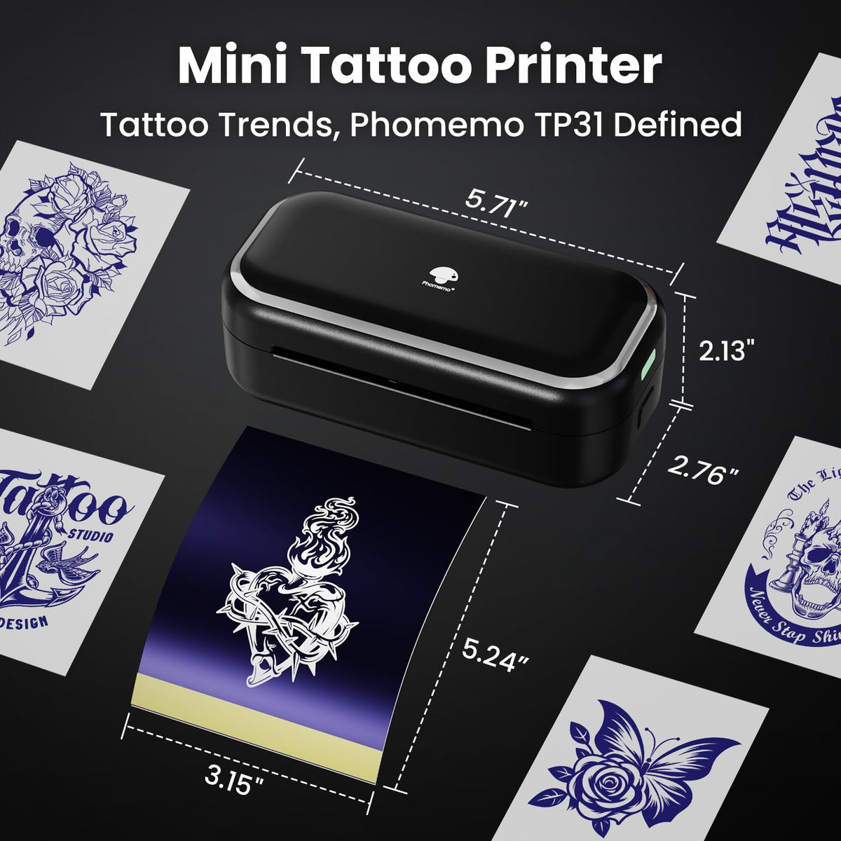 Phomemo TP31 with transfer paper pack included showing ready-to-use supplies