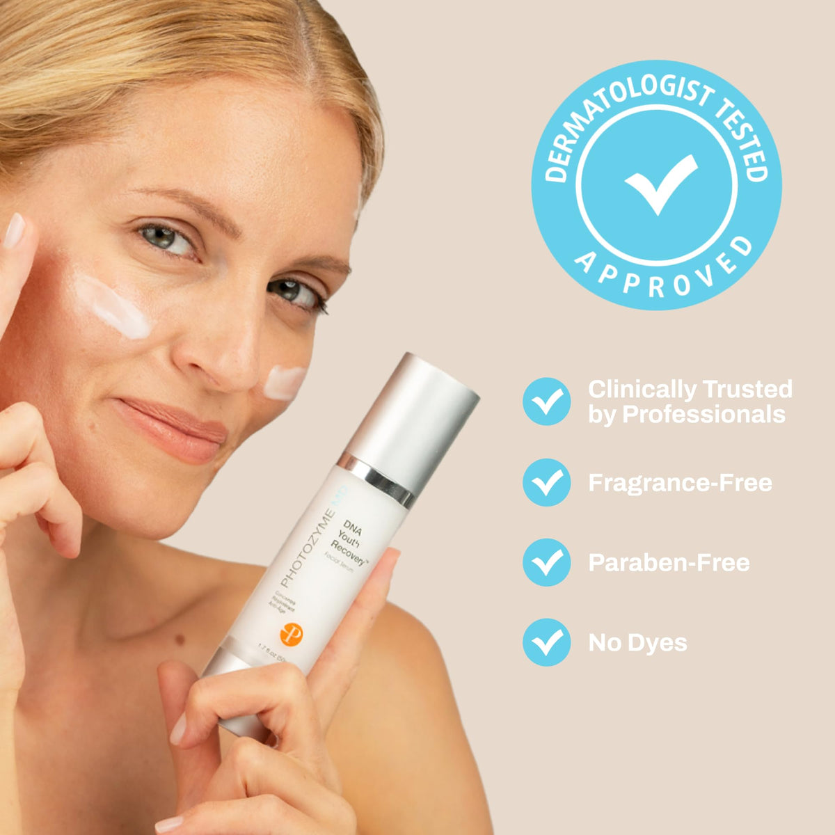 Photozyme application on hand showing smooth spreadability and non-greasy feel