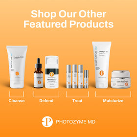 Photozyme ingredients flatlay with botanical accents illustrating key actives