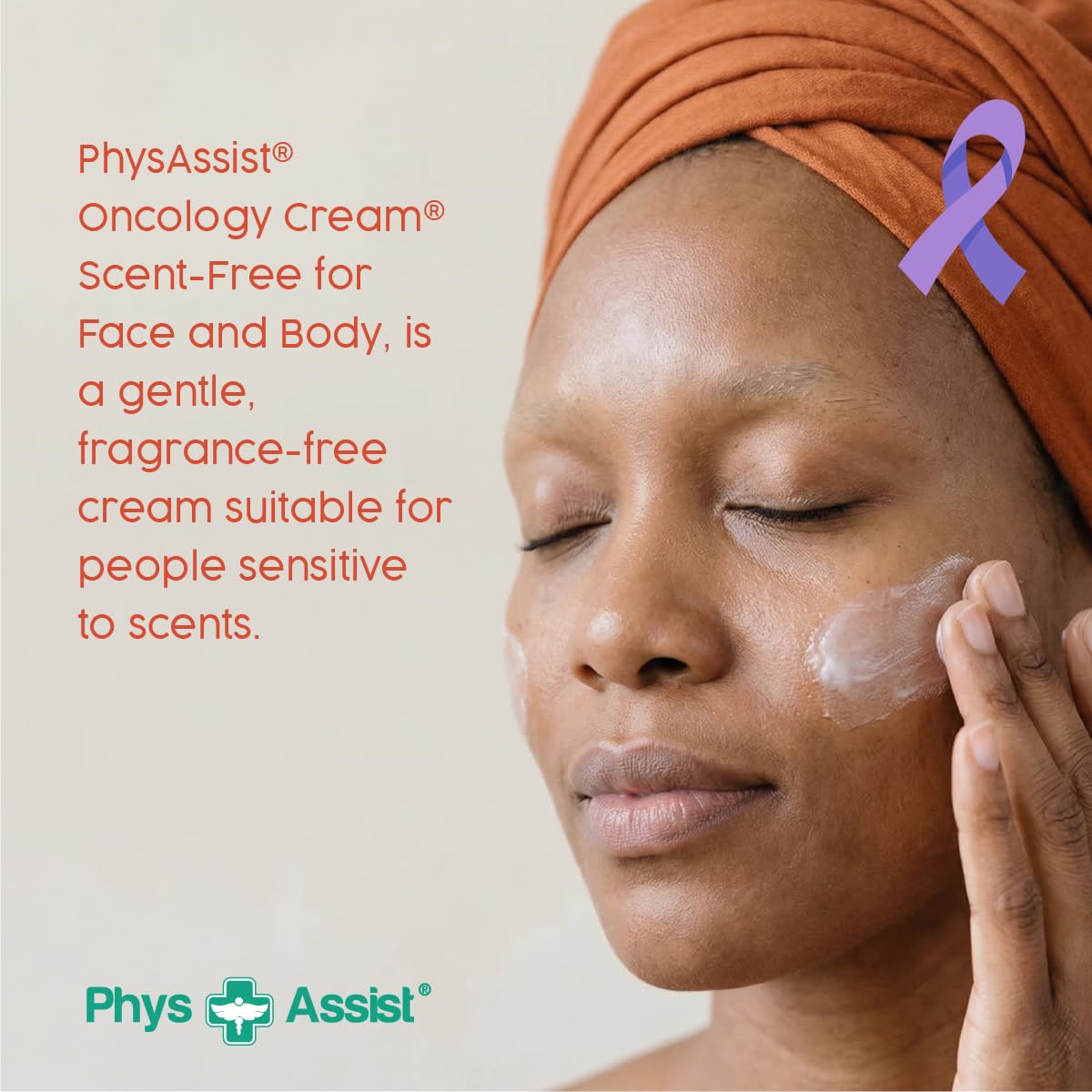 PhysAssist applied to cheek demonstrating gentle facial hydration without fragrance