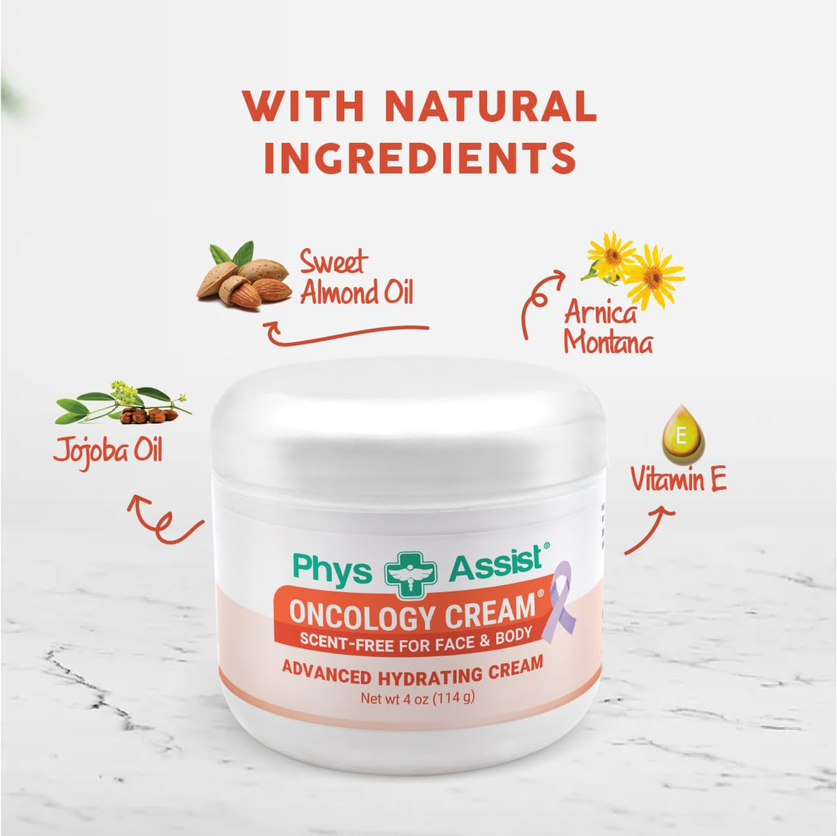 PhysAssist jar open top view showing creamy, non-greasy formula for sensitive skin