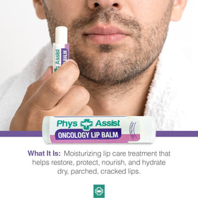 PhysAssist lip balm next to coin showing compact size and portability benefit
