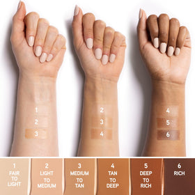 Physicians Formula swatches on arm comparing coverage and shade for flawless matching