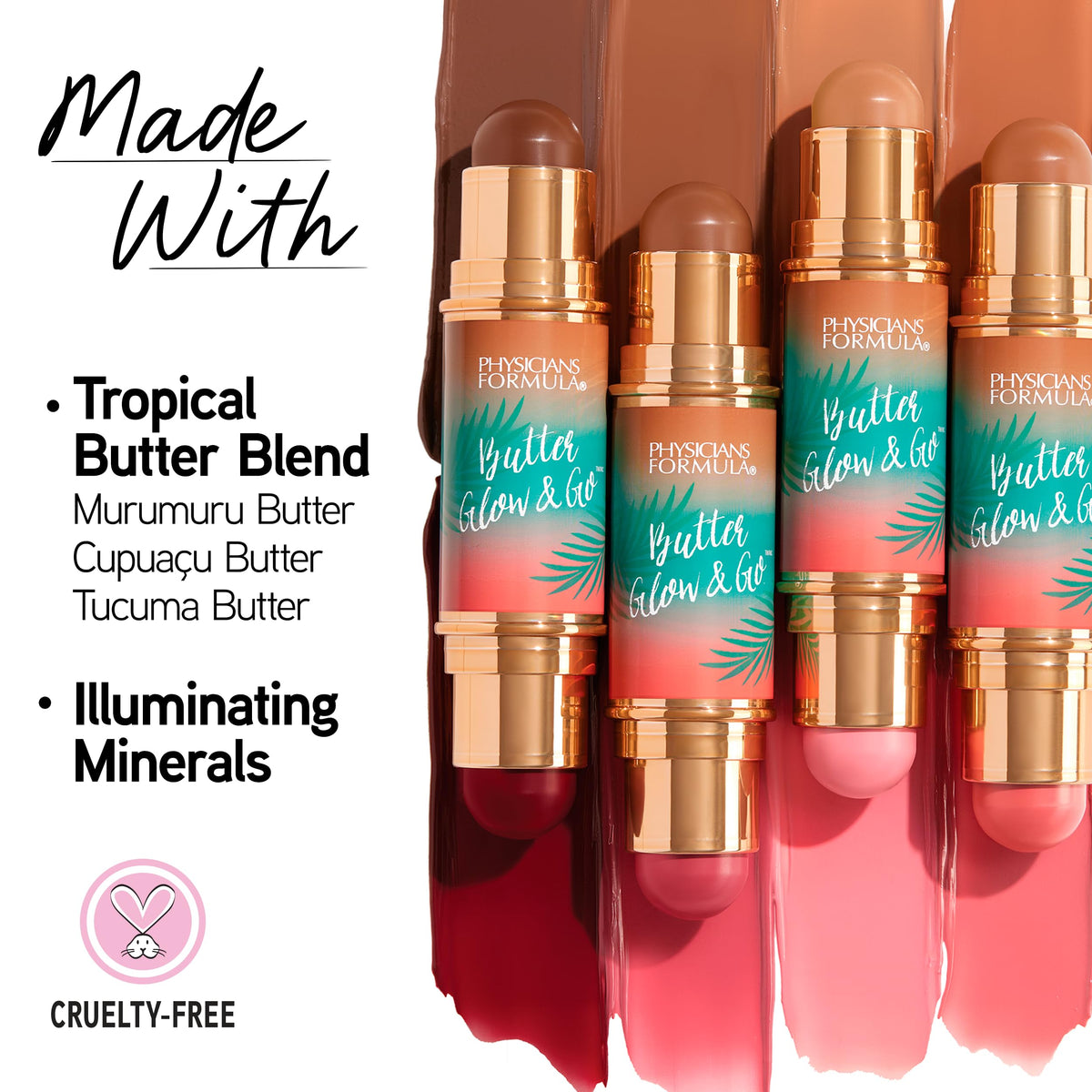 Physicians Formula Butter Glow & Go creamy texture close-up highlighting smooth blendability and moisturizing finish