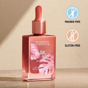 Physicians Formula swatch of serum on skin illustrating blendable color payoff and finish