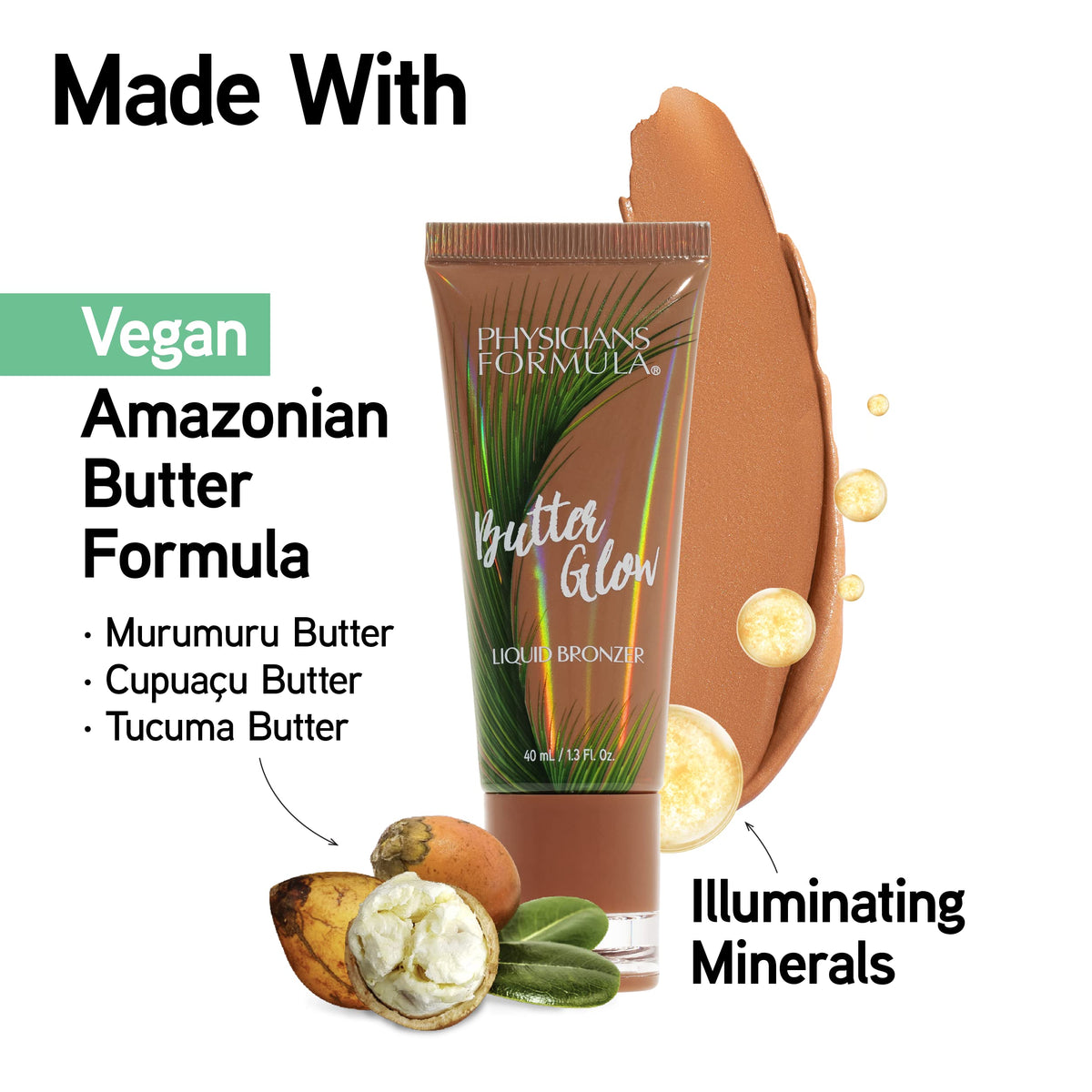 Physicians Formula bronzer texture pouring to show blendable, hydrating finish