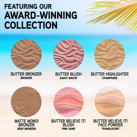 Physicians Formula open palette revealing six bronzer, blush, highlighter and powder pans for versatile looks