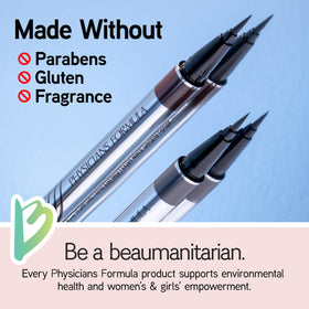 Physicians Formula eyeliner applied on eye demonstrating crisp black line and long-lasting definition benefit