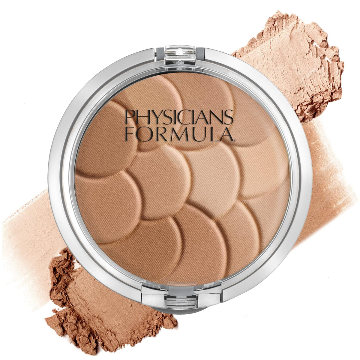 Physicians Formula compact front view with included mirror and brush for easy touch-ups