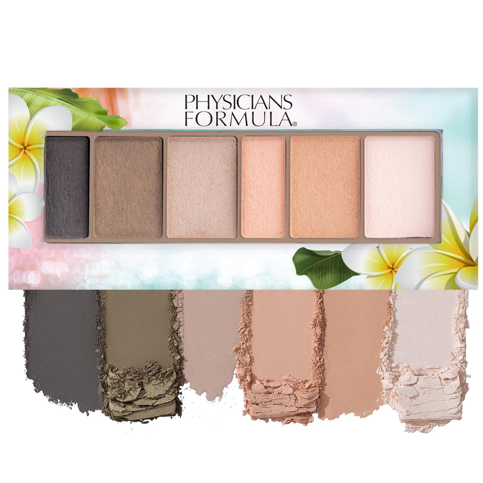 Physicians Formula front palette view showing six matte blushed nudes benefits soft, neutral looks