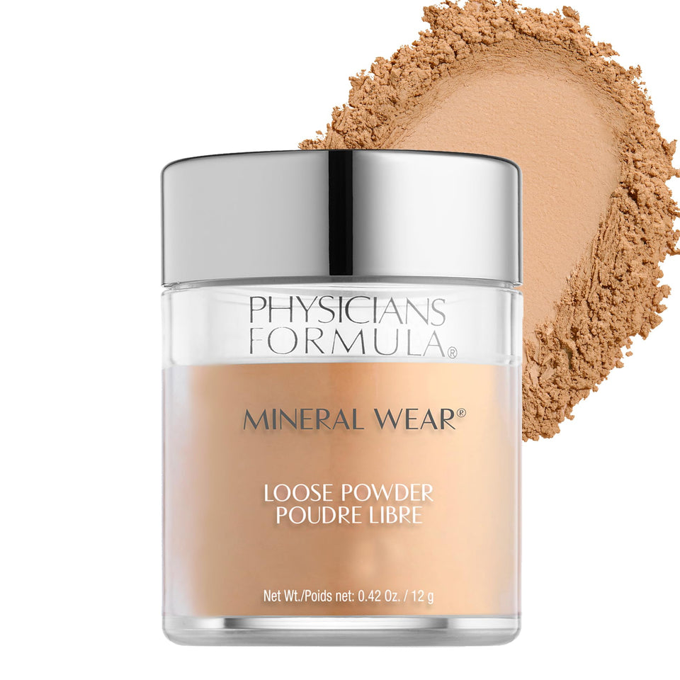 Physicians Formula loose powder jar front view showing clean packaging and shade