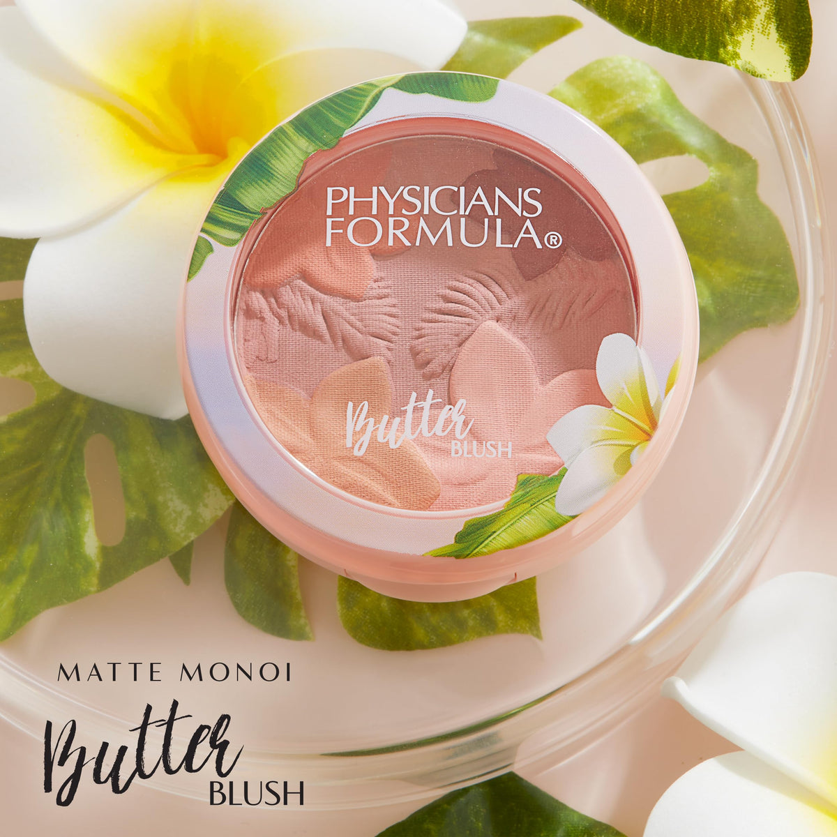 Physicians Formula blush in a makeup bag showing travel-ready, nourishing formula